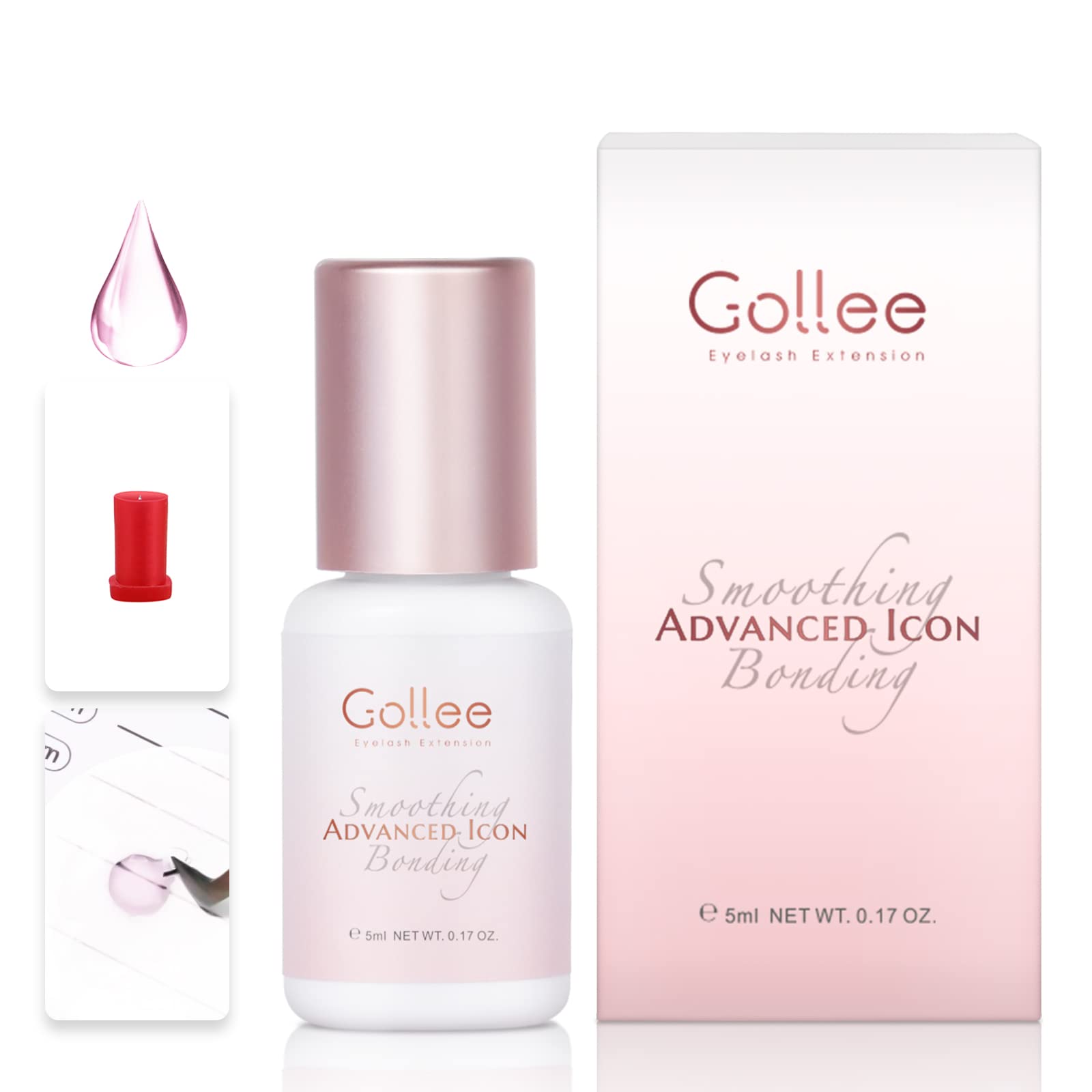 GOLLEE Pegamento Pestañas Postizas Pegamento Extensiones de Pestañas Pelo a Pelo Transparencia Rosa Profesional Pegamento para Pestañas (0,17 fl.oz / 5 ml) / 1-2 Segundos/Retención 5-6 Semanas