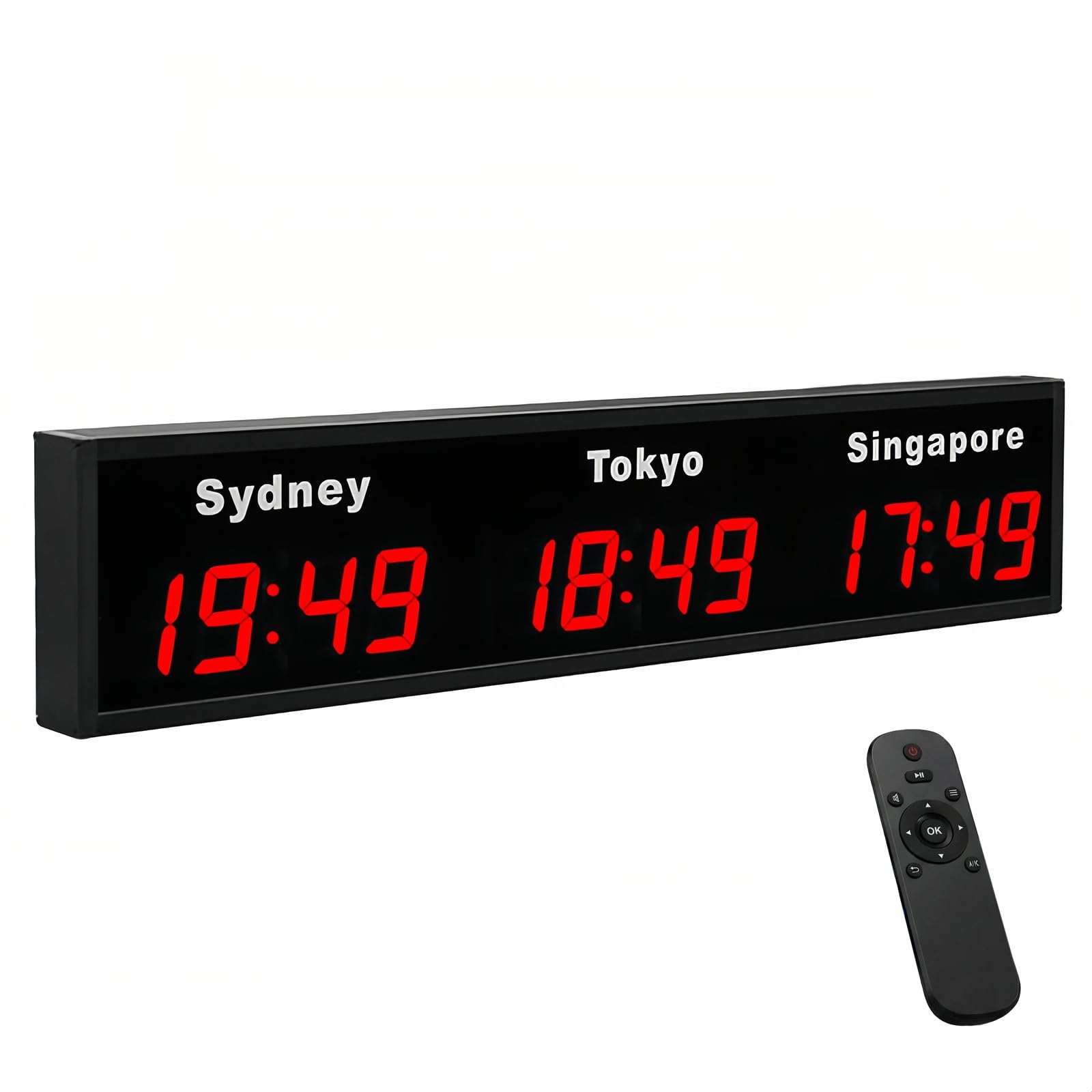 Orologio digitale a LED con 3 fusi orari, città personalizzabili, perfetto per ufficio, casa, hotel o aziende