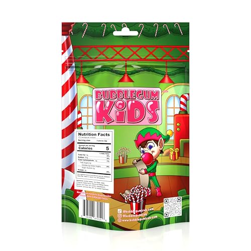 Image of Bubblegum Kids Elf Candy Cane Sugar Free Gum | Sugarless Gum with Xylitol | Vegan, Low Calorie Candy Alternative for Kids & Adults | Christmas Theme | Resealable Bag, 55 Pieces Per Pack, 10 Pack