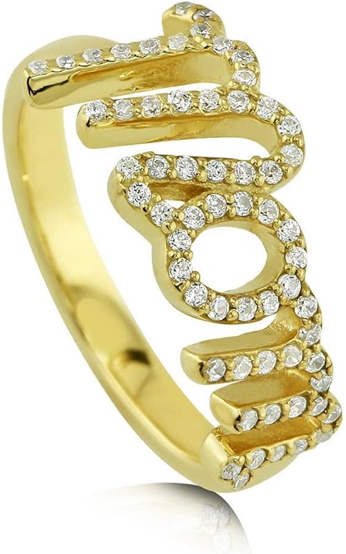 BERRICLE Yellow Gold Flashed Sterling Silver Mom Ring for Women, Cubic Zirconia CZ