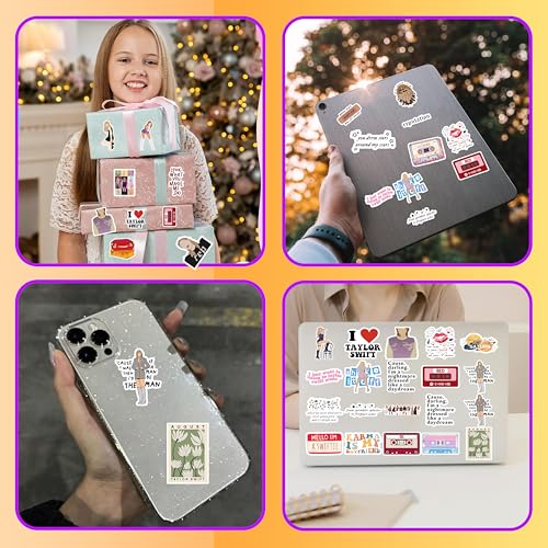 Image of Pack of 60+ Taylor Stickers - Waterproof for Scrapbook, Wa TER Bottles, Book, Laptop, Guitar, Skateboard, Suitcase - Cute Aesthetic Trendy Music