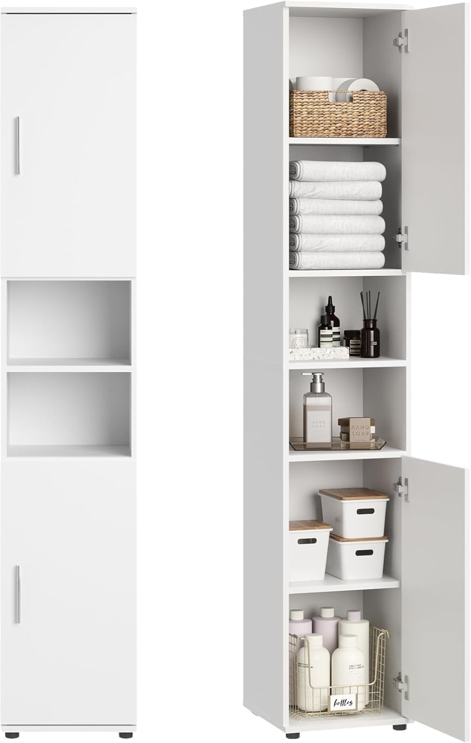 Home Collective Meuble Colonne de Salle de Bain étroite - Armoire Haute avec 6 Compartiments - Rangement de Salle de Bain, Armoire Multi-usages sdb, Cave et buanderie - 35 x 35 x 187 cm - Blanc