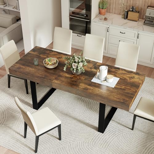 Zevemomo 63"-78.7" Extendable Dining Room Table for 6-8, Expandable Dinner Table Rectangular Kitchen Table Farmhouse Wooden Tables for Dining, Kitchen, Office, Living Room, Space Saving-Rustic Brown by Zevemomo - Image 7
