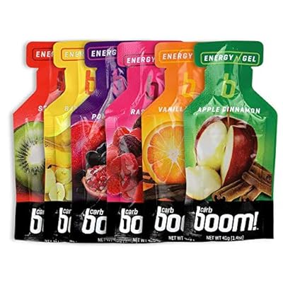 Boom Nutrition - Carb Boom Energy Gel - Fruit-Flavored Energy Gels - Workout Gel - Energy Gel for Cycling - Running Gel - Natural Energy Gel - Variety 6 Flavors 4 Each - 24 Pack