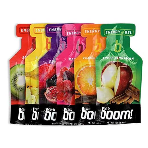 Boom Nutrition - Carb Boom Energy Gel - Fruit-Flavored Energy Gels - Workout Gel - Energy Gel for Cycling - Running Gel - Natural Energy Gel - Variety 6 Flavors (4 Each) - 24 Pack