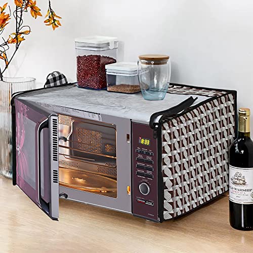 Glassiano Abstract White Printed Microwave Oven Cover for LG 32 Litre Convection Microwave Oven MC3286BRUM, Black