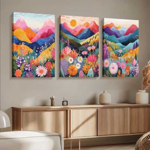 Toile murale abstraite paysage triptyque 30x45cm encadrée pour salon