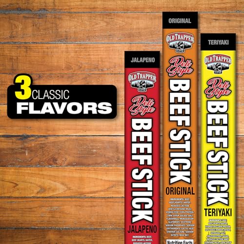 Image of OId Trapper Original Deli-Style Beef Sticks, 1.75-Ounce Individually Wrapped Packages, 11 Grams of Protein and Zero Grams of Sugar per Serving (Pack of 26)