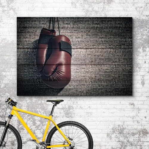 Tableau boxe gants rouges 70x100 cm | Toile brique vintage salon - 2