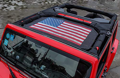 Pandaorv Sun Shade, Mesh Sunshade UV Protection Bikini Top Net Covers with American flag for Jeep Wrangler 1996-2018 2Door TJ JK JL JKU