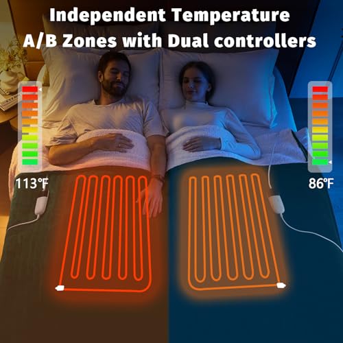 King Size Heated Electric Blanket - 90" x 108" with Dual Control, 10 Heating Levels & 8 Hours Auto Off, Soft Warm Flannel Gifts with Over-Heat Protection, ETL & FCC Certified