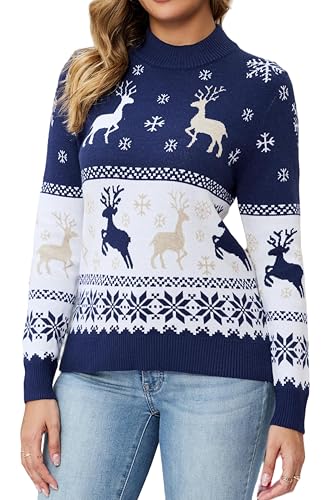 Dosieyeo Damen Weihnachtspullover Rundhals Norweger Strickpullover mit...
