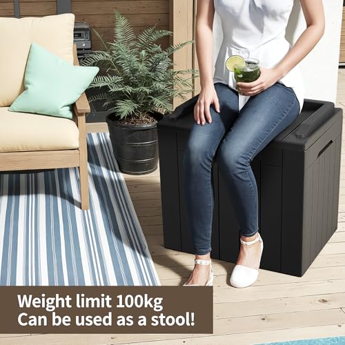 صندوق سطح كبير من الراتنج من دبليو دبليو آي للتخزين الداخلي والخارجي سعة 106 لتر، حاوية مقاومة للماء وقابلة للقفل لأثاث الفناء والوسائد الخارجية وأدوات الحديقة (106 لتر)
