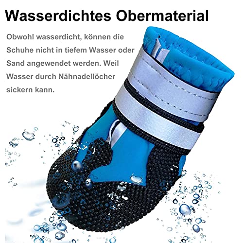 Leeko Hundeschuhe, 4 Stück wasserdichte Schneeschuhe pfotenschutz mit Anti-Rutsch Sohle, reflektierendem Riemen, Klettverschluss, Hundeschnee Stiefel für Kleine Mittlere Große Hunde, M