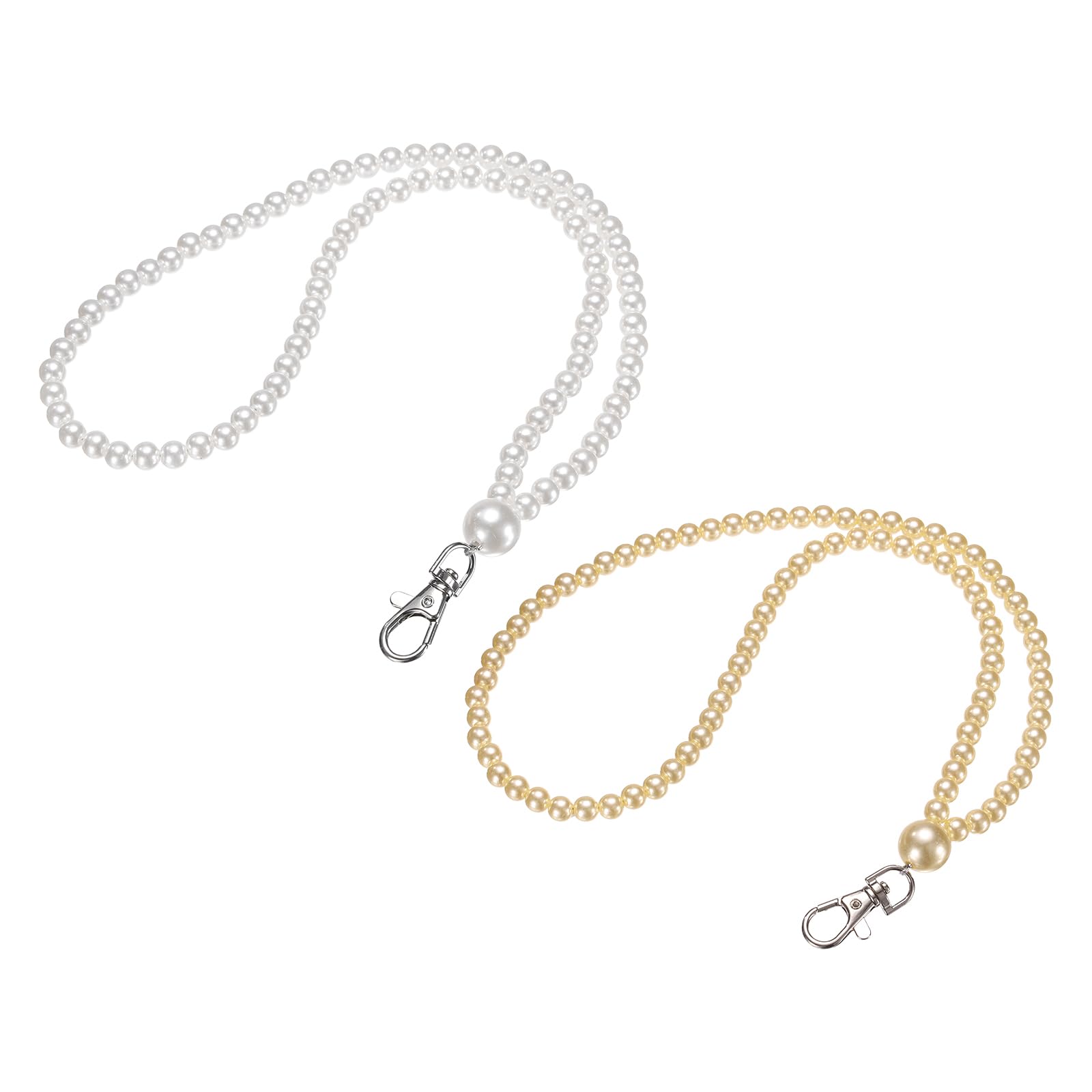 PATIKIL Faux Pearl Beaded Lanyard, 2 Pcs ID Badge Lanyard Cell Phone Chain Name Tag Keys Holder Stylish Keychain for Phone Case Women Keys Card Phone, Pearl White/Yellow