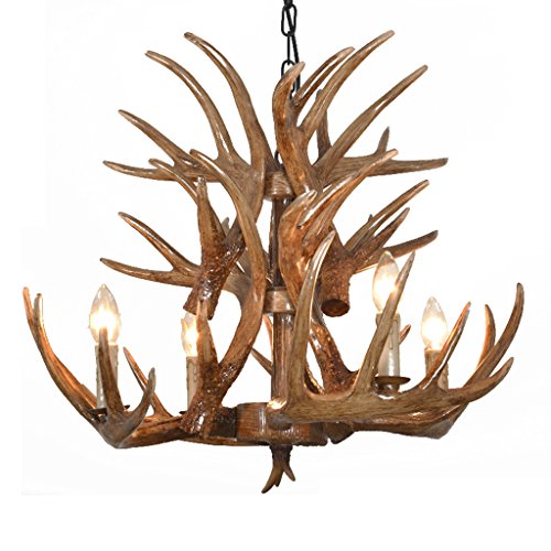 Lustre en bois de cerf style industriel américain à 3 niveaux et 4 lumières