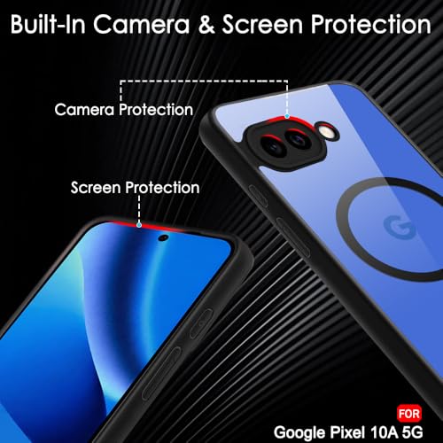 Image of TheGiftKart Hybrid Shockproof Back Cover Case for Google Pixel 10A Compatible with MagSafe | Hard Back Cover Case for Google Pixel 10A (PC & TPU, Transparent Clear Back, Black Sides)