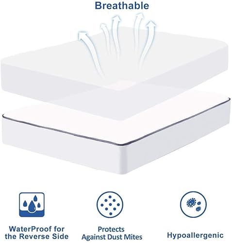 Miniatura 9 de WhatsBedding Protector de colchón impermeable tamaño King de algodón con relleno alternativo de relleno acolchado (impermeable King)
