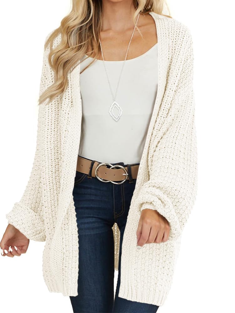Maroway Womens Cardigan Solid Color Long Sleeve Open Front Chunky Knit Sweater Outwear