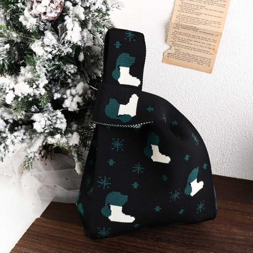 Knitted Bag 3PCS Christmas Atmosphere Knot Wrist Bag Simple Cute Knitted Bag Women's Handbag Fashion Simple Tote Bag Purses Ladies Reusable Portable Shopping Bag3