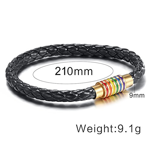 Image of Leather Braided LGBT Rainbow Bangle Bracelet - Gay & Lesbian Pride