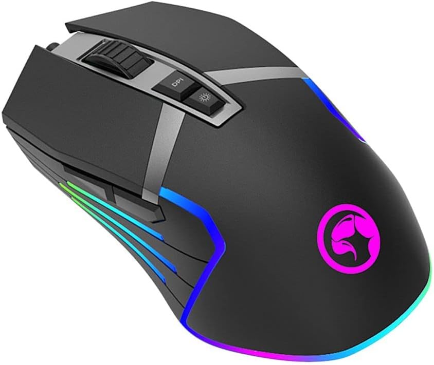 Angled view of the MARVO G941 Gaming Mouse from the left side, displaying the side buttons and the vibrant RGB lighting effects.