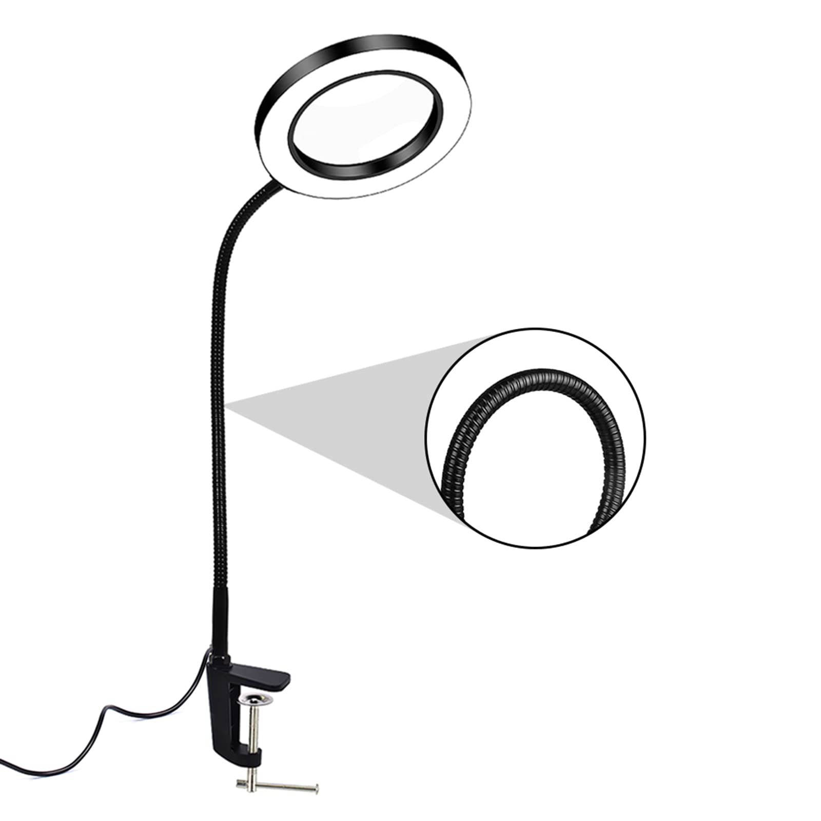 Lupa LED z zaciskiem świetlnym Lampa biurkowa 3 tryby i 11 przyciemnień Duża soczewka lupy i elastyczne ramiona na gęsiej szyi 360° charitable