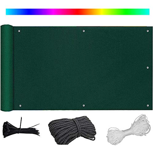 Valla de jardín con protección contra el viento para balcón, 135 x 1000 cm, color verde, opaca, 100 % de privacidad, con cordón de sujeción para cables, perfecta para patio y jardín