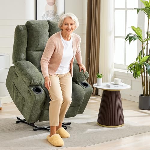 Image of Oversized Power Lift Recliner Chair for Elderly, 135 Lay Flat Electric Recliner with Massage & Heat, Stand Assist Lift Chair with 2 Cup Holders for Living Room,Green