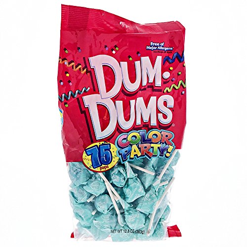 Light Blue Dum Dums Color Party - Blue Raspberry Flavored - 75 Count Bag - 12.8 ounces - Includes Free How To Build a Candy Buffet Guide
