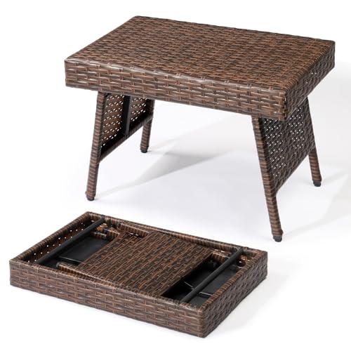 Outvita Portable Folding Wicker Table Foldable Outdoor Coffee Table
