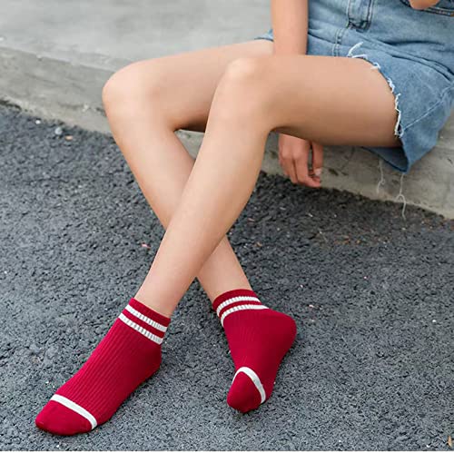Two Stripes Ankle Socks Solid Color Low Cut Socks for Women, Men, 5 Pack, Multicolor 22