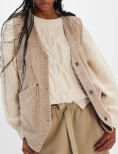 Womens Oversized Corduroy Vest Button Down Casual Outwear Waistcoat Sleeveless Jacket with Pockets2