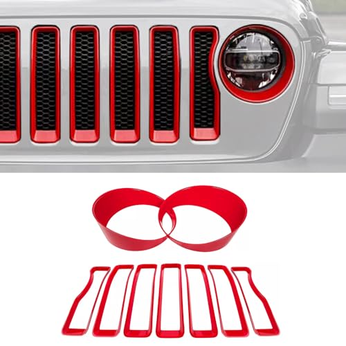 Image of 9PCS Grille Inserts Headlight Cover Kit Fitment for Jeep (2020-2023) Gladiator JT (Red, JT)