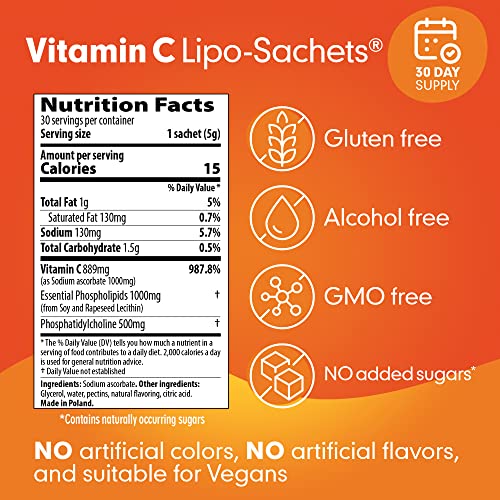 Lipo-Sachets Liposomal Vitamin C 1000mg - 30 Liquid Vitamin C Packets of Strong High Absorption Liposomal Vitamin C Gel. Efficient Vit C Delivery. No Added Sugar Vitamin C Liposomal For Immune Support - Image 6