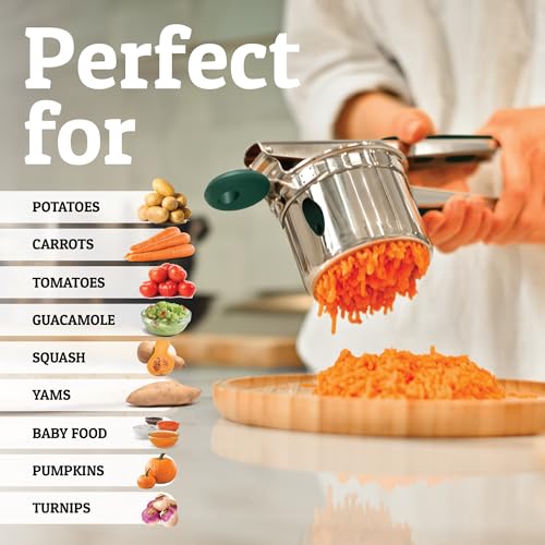 Image of PriorityChef Large 15oz Potato Ricer, Heavy Duty Stainless Steel Potato Masher and Ricer Kitchen Tool, Press and Mash Kitchen Gadget For Perfect Mashed Potatoes - Everytime, Green