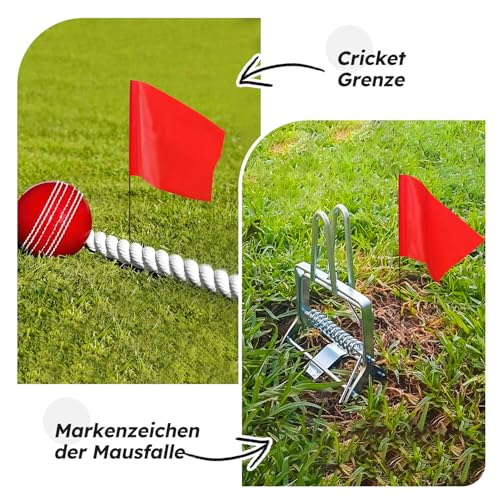Zozen 100 Pack Red Markierungsfahnen, 38 x 10 x 13 cm, Rasenfahnen, Landschaft Flags, Markierfahnen für Rasen, Survey Flaggen, Bewässerungsflaggen.In Verbindung mit dem Entfernungsmessrad.