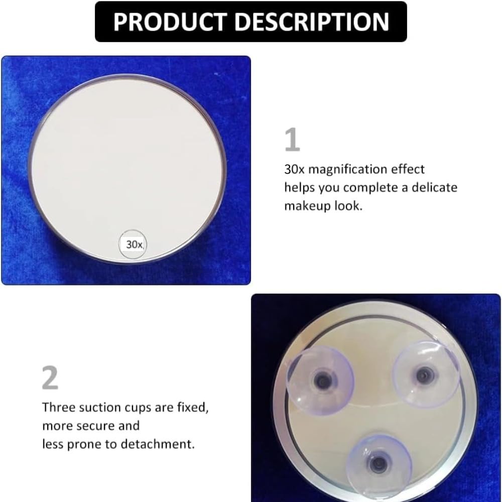30x vergrotende spiegel, 15,2 cm ronde spiegel met 3 bevestigende zuignappen, lichtgewicht draagbaar voor make-up, wenkbrauwtrimmen en reizen (goud
