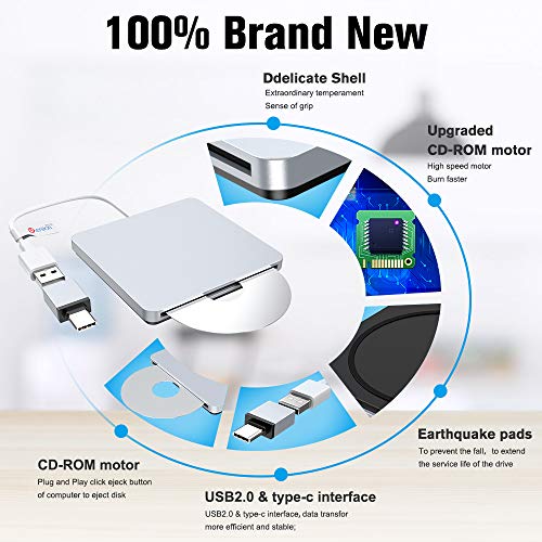 External CD DVD Drive USB Type C Burner Slot-in Portable Ultra Slim CD RW Drive Burner Superdrive Compatible for MacBook Pro Air iMac Laptop Notebook - Thumbnail 2