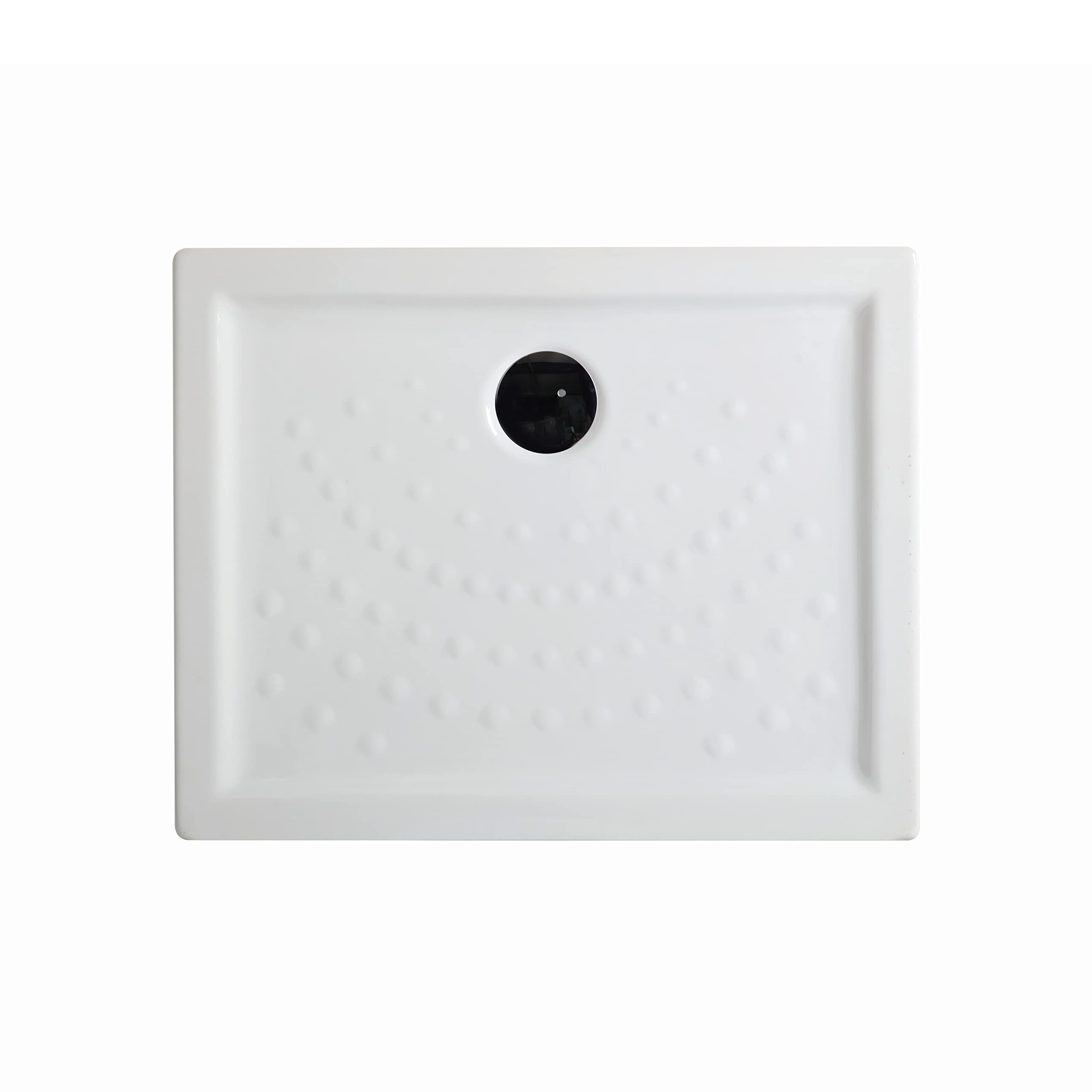 Piatto doccia 72x90 h6cm in ceramica bianca antiscivolo | Malta | Altezza 6 cm, bordo rialzato, 3 lati smaltati, superficie antiscivolo, piletta non inclusa