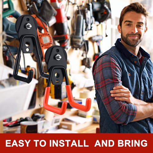 Image of Landhoow 6 Pcs Large Magnetic Hooks Heavy Duty Garage Magnet Hooks Strong Storage Utility Magnetic Hangers with Anti Slip Rubber Coating for Indoor and Outdoor Hanging (Black,Orange)