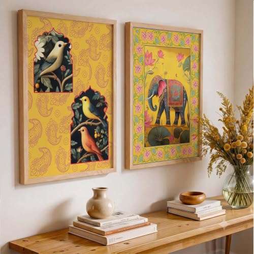 Image of kotart - Indian Wall Art Home Decor Frames Framed Wall Painting for Home Room Bedroom Office Wall Decor Wall Paintings For Home Decoration Pichwai Art Painting for Wall Decoration Wall Poster With frames Traditional Indian Wall Art Madhubani Paintings for Living Room set of 2 (Art 7, (10x13 inch), Framed)