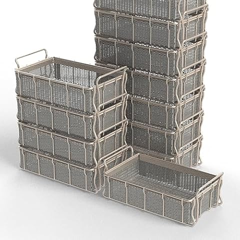 Expanded Metal Tote Basket, Stacking Handles, 16"L x 10"W x 4-1/2"H, 304 SS, 1/2 x #18 Expanded Metal, Mild Steel, Zinc Plated Cover