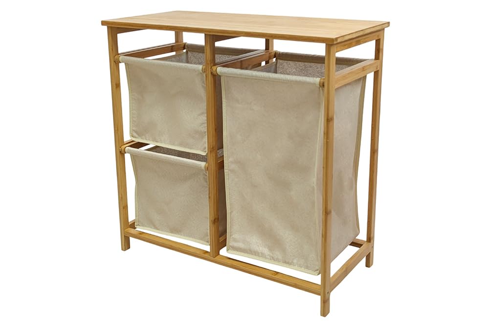 Riess Ambiente Wäschekorb Lagoon SPA - 70cm - beige Natur - Bambusholz | Hohe Belastbarkeit, stabile Konstruktion, textiler Bezug, Massivholz