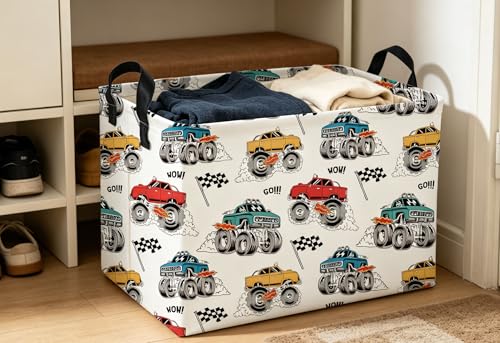 Image of Essme Rectangular Monster Truck Baskets, Car Storage Bins with Handles for Car Decor, Racing Storage Bin(Monster truck)