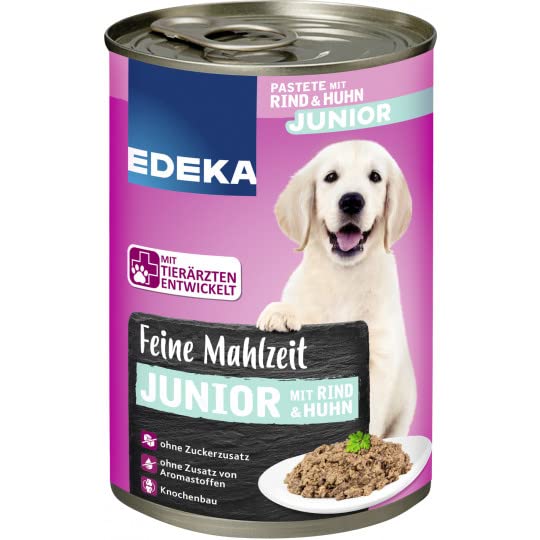 EDEKA Feine Mahlzeit Junior mit Rind & Huhn 400G | Hunde Nassfutter in der Dose | Hundefutter von Edeka