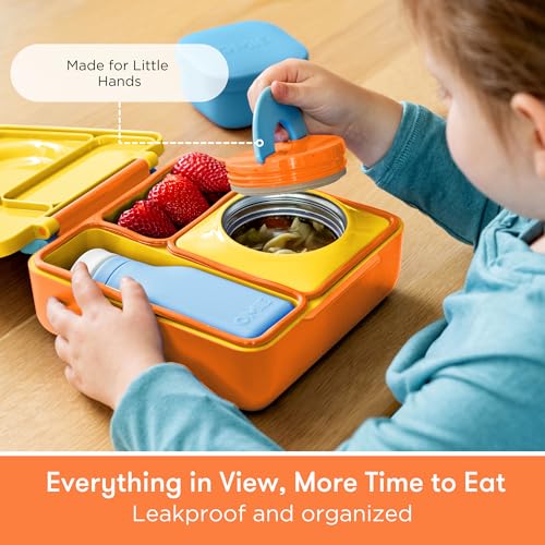 Image of OmieBox Bento Box for Kids - Insulated Bento Lunch Box with Leak Proof Vacuum Insulated Food Jar - 3 Compartments, Two Temperature Zones (Sunshine)