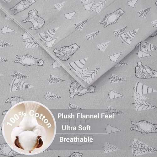 True North by Sleep Philosophy Cozy Flannel Warm 100% Cotton Sheet - Novelty Print Animals Stars Cute Ultra Soft Cold Weather Bedding Set, Full, Bear 4 Piece