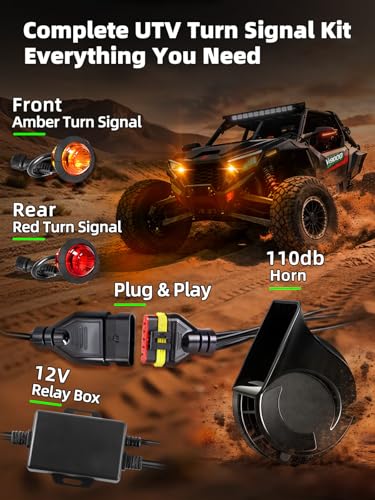 Image of UTV Turn Signal Kit, Pre-Wired, Plug and Play Universal Street Legal UTV Blinker Kits with Rocker Switch, Hazard Light, 110dB Horn, Compatible with Polaris, Can-Am - 4Pods Amber Red Lights