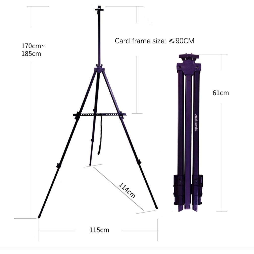 Caballete de metal negro, caballete telescópico ajustable de 61-185 cm, soporte de exhibición para trípode de actividades, pintura de acuarela (negro 115 * 114 * 185 cm)